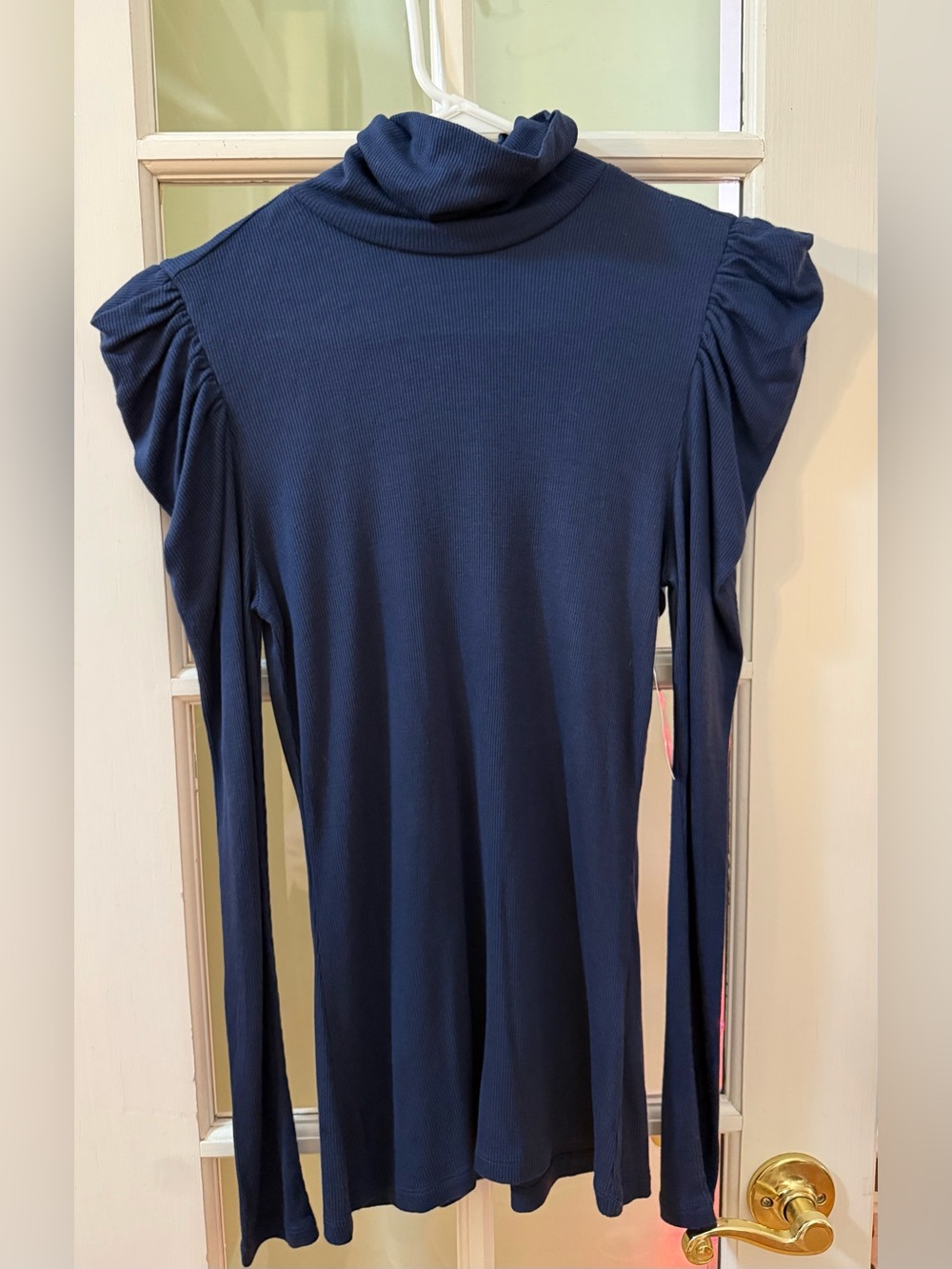 INC Navy Puff Shoulder ribbed Turtleneck Top navy small NWT (#204) - Picture 3 of 9